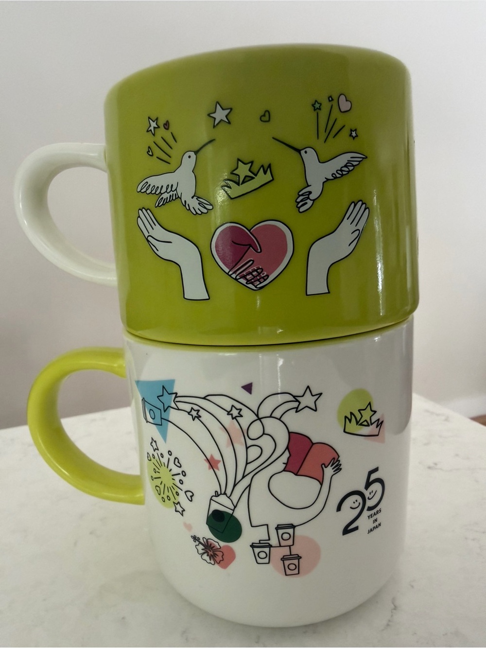 Starbucks Japan 25th Anniversary Stacking Mug & Cup 8oz & 12oz Hummingbird Logo